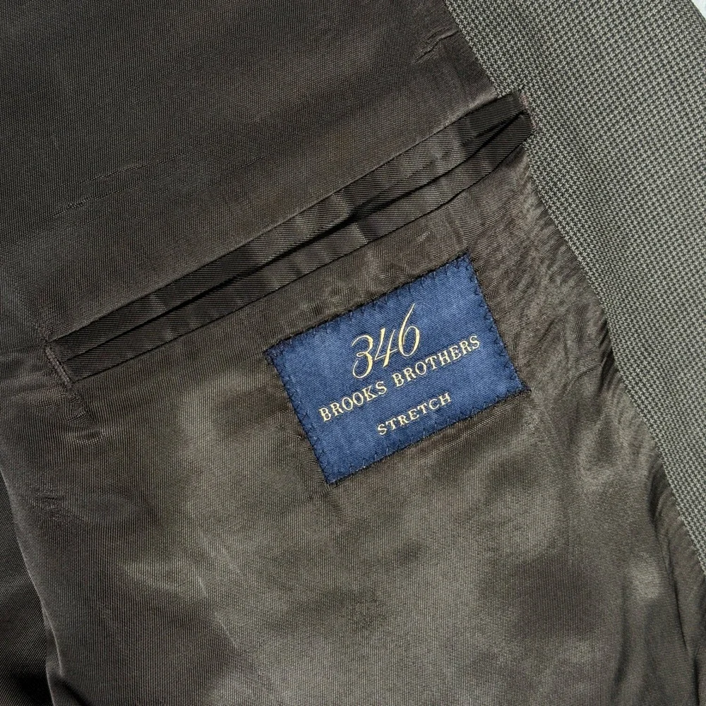 Brooks Brothers 346 Mens 48 LG Stretch Wool Blazer Brown Houndstooth‎ Sport Coat